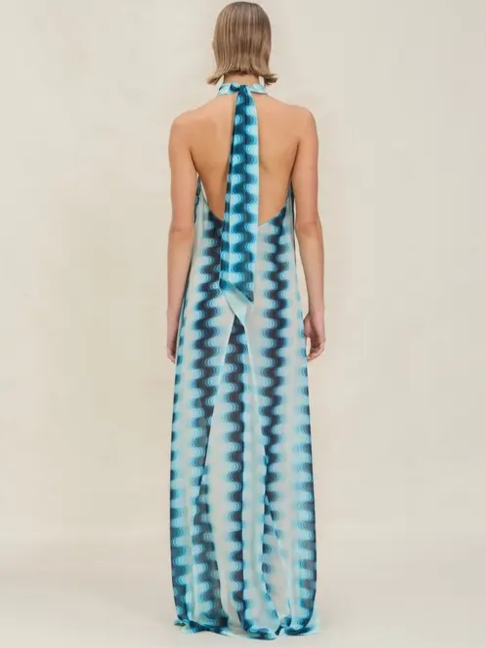 NWOT Devon Windsor Abigail Halter Maxi Dress in Aqua Blue - Picture 6 of 10
